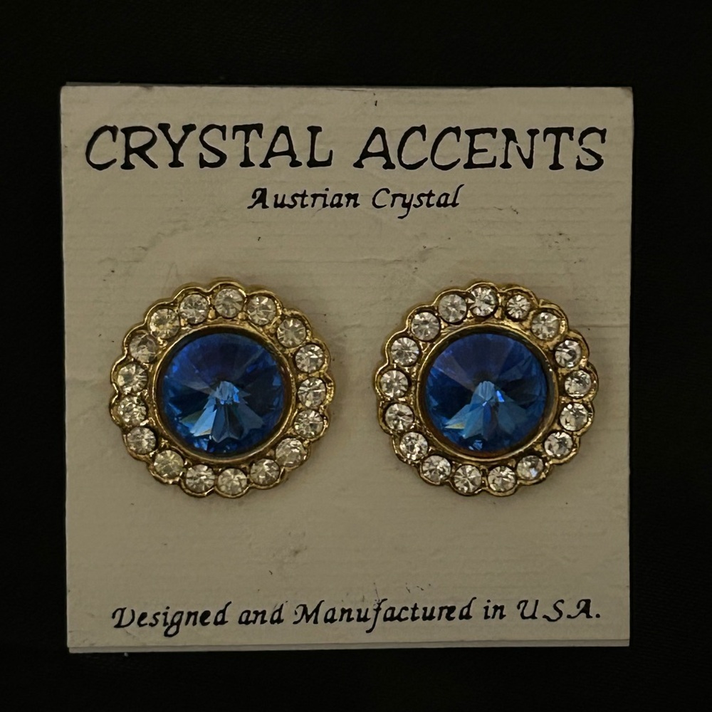 Blue Austrian Crystal and Gold Multi-Diamond Pierced Earrings by Crystal Accents - Picture 4 of 4